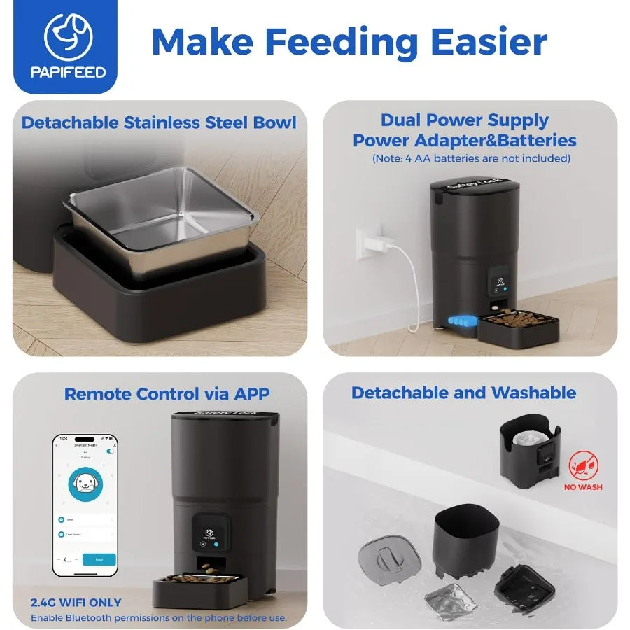 2.4G WiFi Automatic Cat Feeder with APP Control for Remote Feeding 6L Capacity and 25Cup Storage Detachable Design for Easy Cle