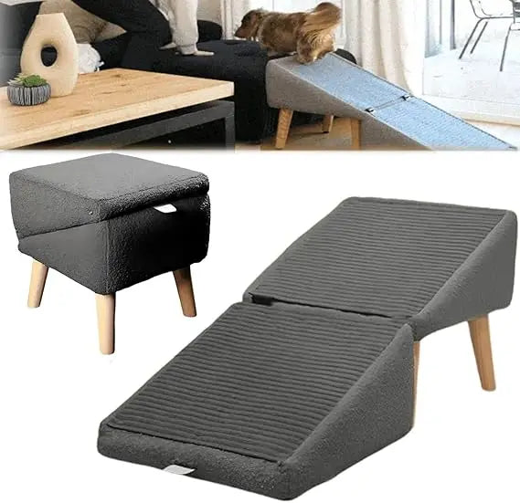 Split Ottoman Dog Ramp, 2-in-1 Lightweight Folding Stairs and Ottomans, Bed Couch & Car Ramps with Durable Non-Slip Waterproof F