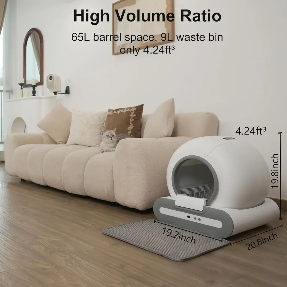 Self Cleaning Cat Litter Box, 65L Automatic with APP Control, Electric Self-Scooping & Dual Safety for Multi-Cats