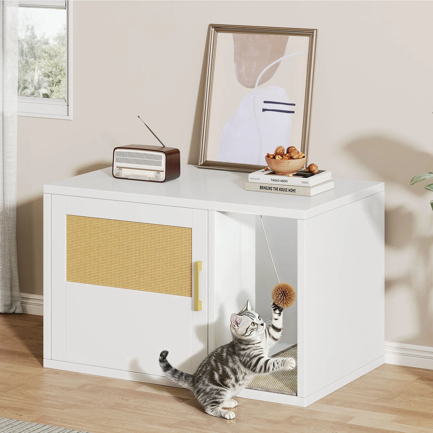 Modern Cat House Cat Litter Box Cabinet Multifunctional Washroom End Table for Bedroom Living Room Cat Litter Box Cabinet
