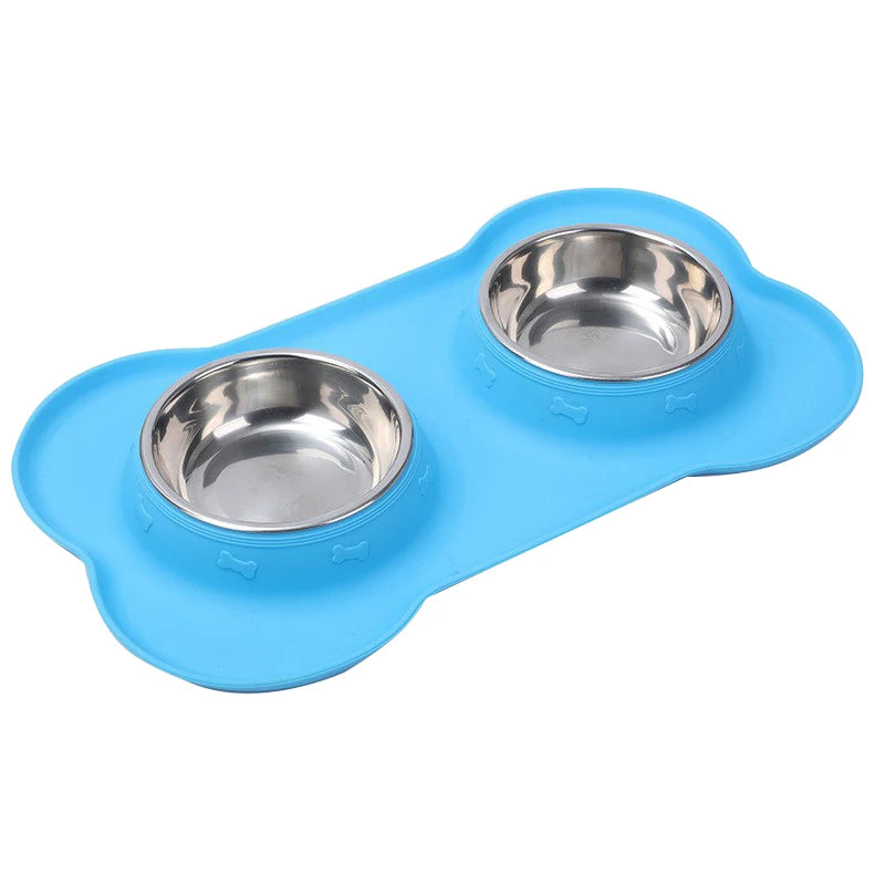 Stainless Steel Pet Dog Feeder Silicone Anti-spill Cats Dog Double Bowl Pet Feeding Drinking Water Bowls Dog Food Dispenser