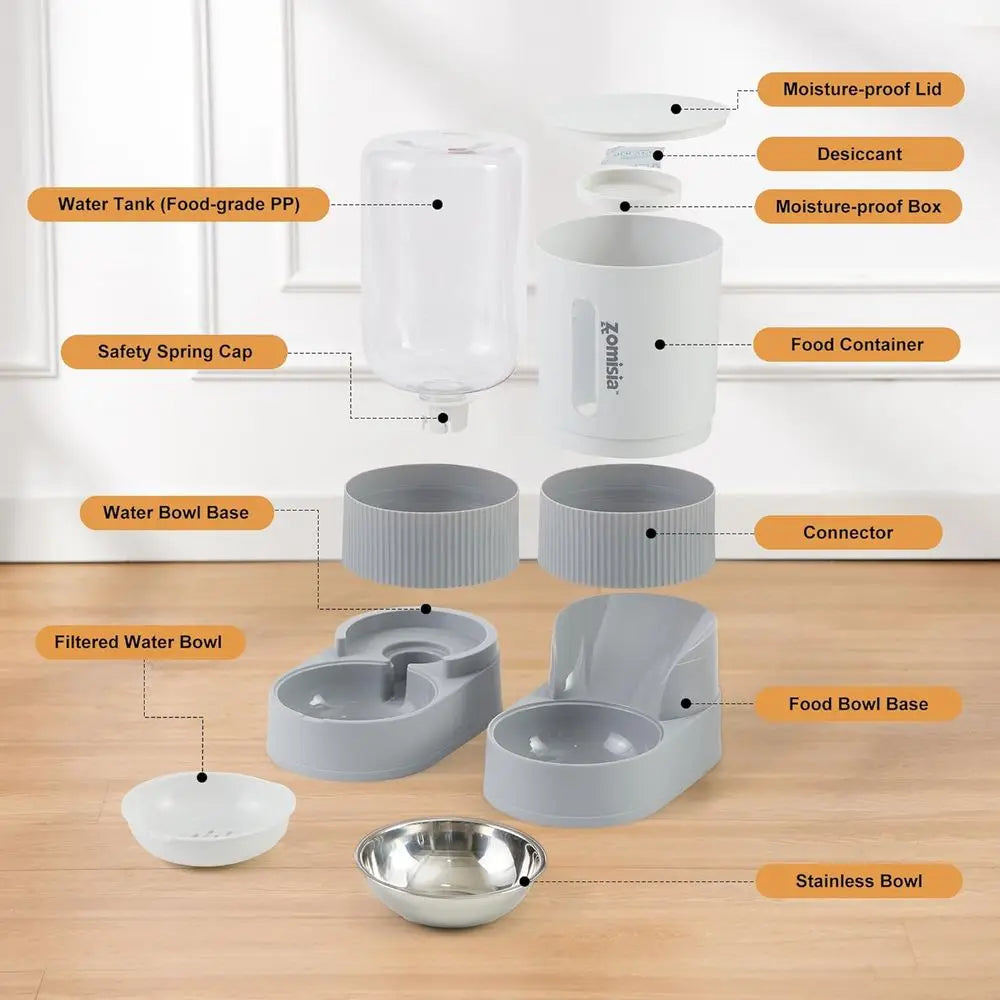 Gravity Cat Feeder and Water Dispenser - Automatic Cat Food and Water Dispenser with Stainless Steel Bowl, 2 Pack Pet Self Feedi