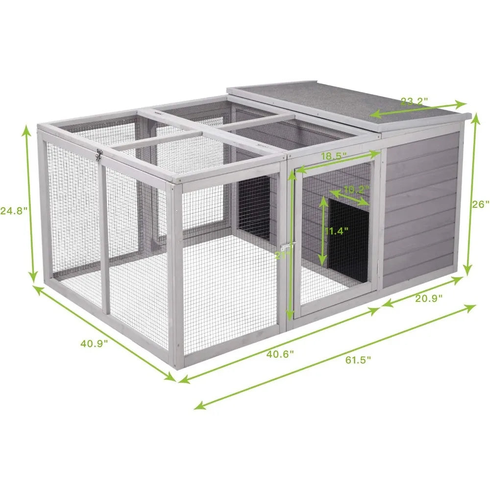 Rabbit Hutch Indoor, Bunny Cage Outdoor, Small Animal House with Large Run