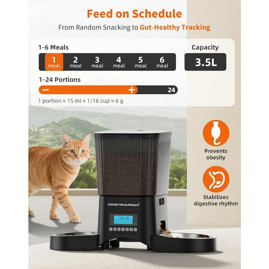 Automatic Cat Feeder for 2 Cats with Timed Dispensing Programmable Portion Control and 10s Voice Recorder for Daily Feeding Rou