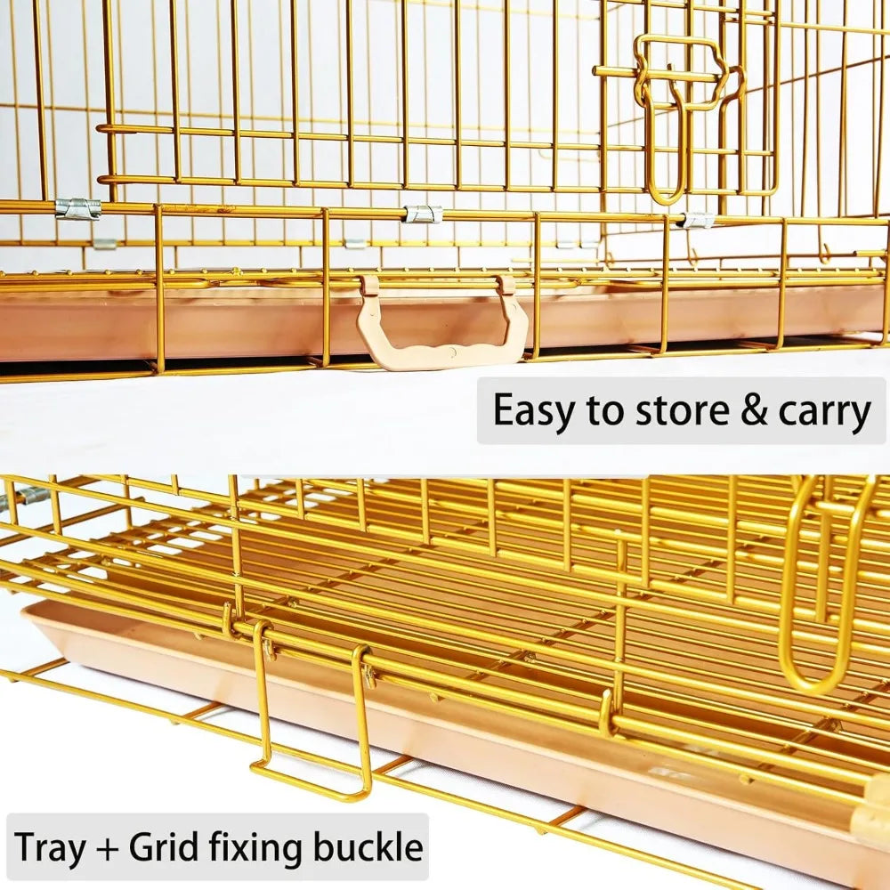 dog crate 42 inch, copper gold dog kennel | portable & foldable metal wire cage for large dogs with pull-out floor grid, easy-cl