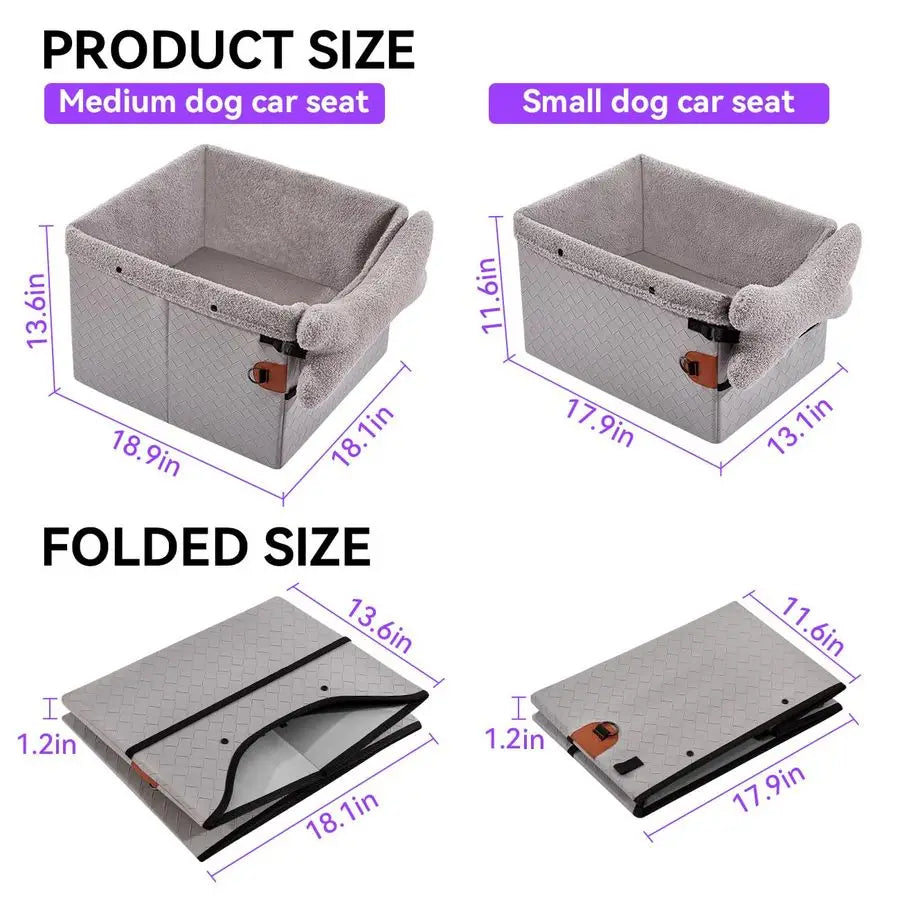 Car Seats for Small Medium Dogs,PU Leather Car Seat Boosters,Foldable Puppy Cat Carseats Grey, Medium Dog