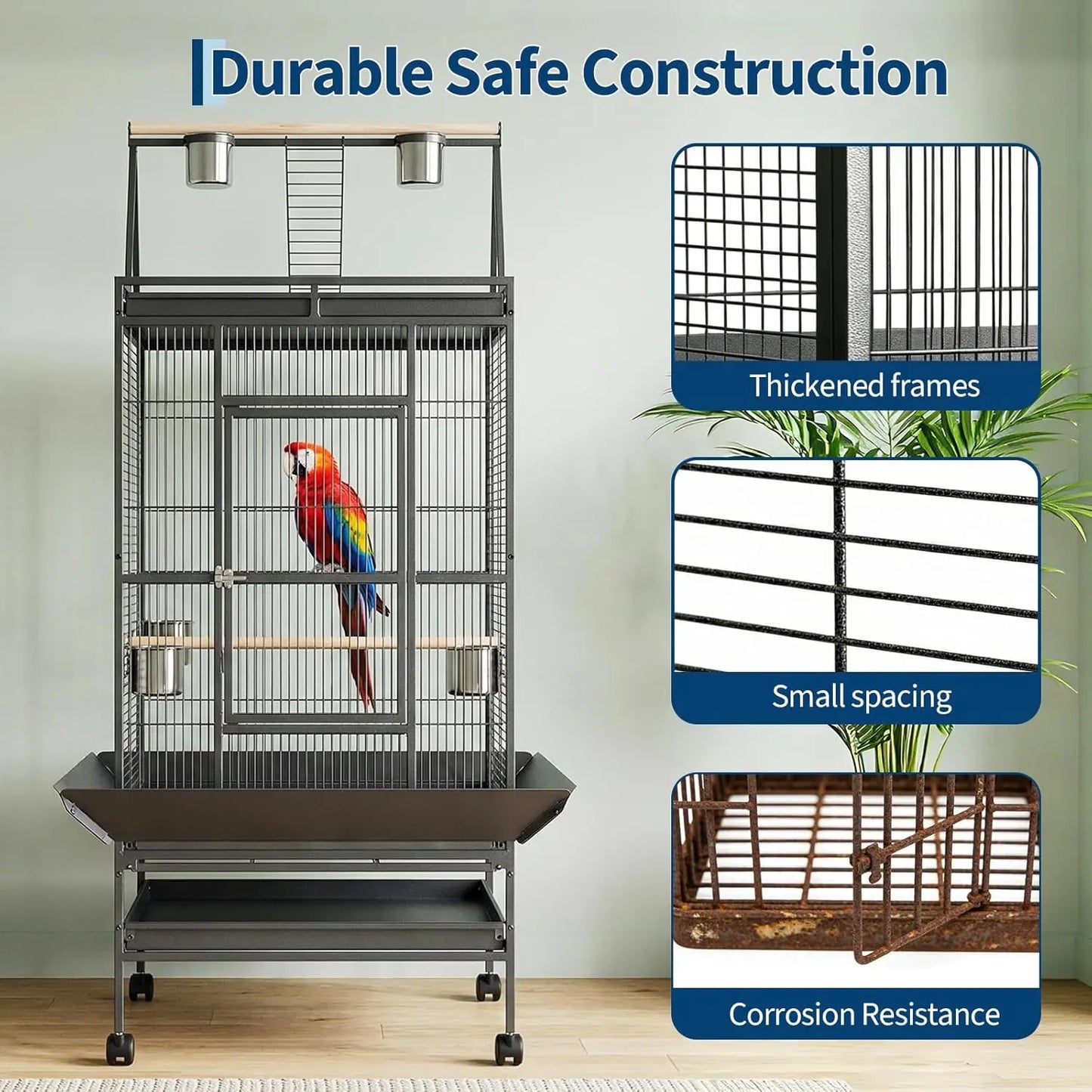 69-inch Playtop Parrot Bird Cages, Metal Large Birdcage with Rolling Stand for Parakeet Cockatiels Lovebird Parrot Cage Birdcage