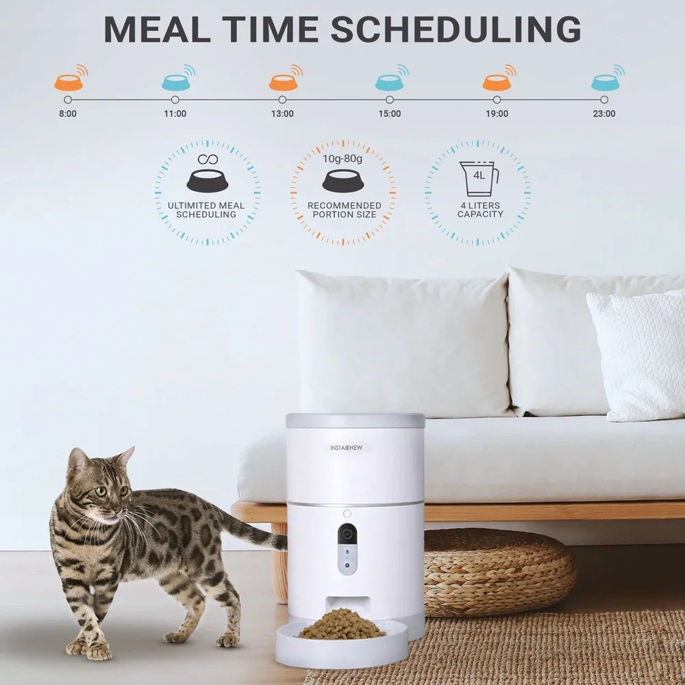 Smart Automatic Pet Feeder with HD Camera Portion Control Programmable Treat Dispenser App Control 2 Way Audio Dogs Cats