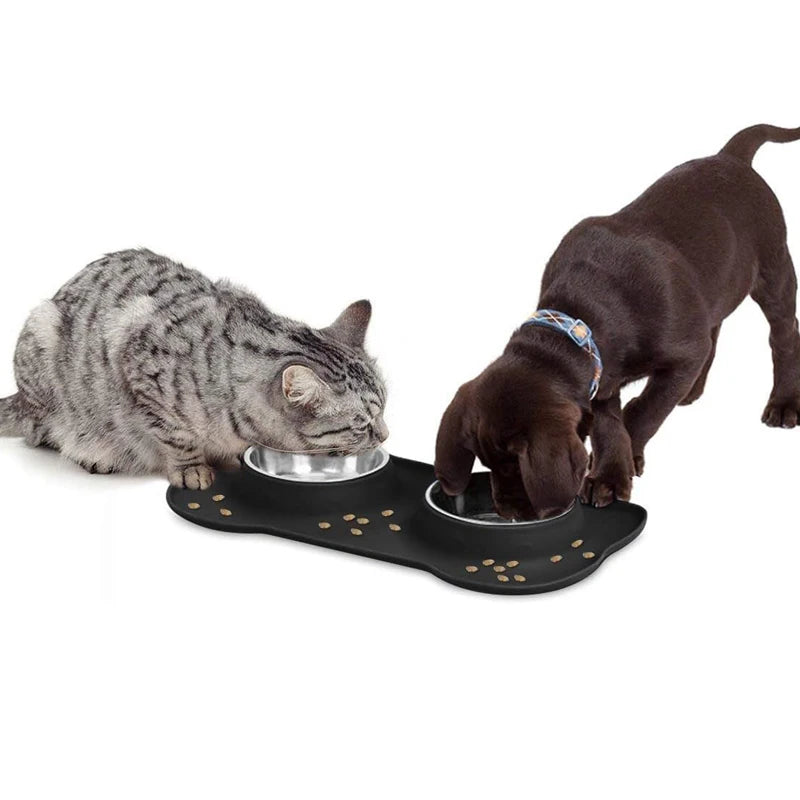 Stainless Steel Pet Dog Feeder Silicone Anti-spill Cats Dog Double Bowl Pet Feeding Drinking Water Bowls Dog Food Dispenser