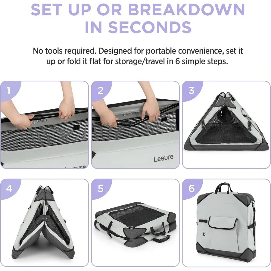 Lesure Collapsible Dog Crate Portable Travel Kennel for Extra Large Dogs with 4Door Design and Mesh Windows Ideal for Indoor an