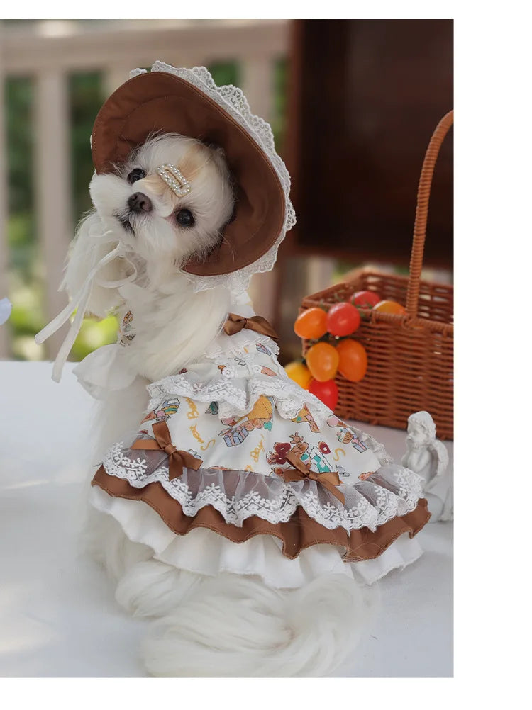Pet Lace Dress Pet Maid Dress Cute Dog Hat Set Pet Coat Small Coat Puppy Clothes Dog Clothes for Small Dogs Autumn and Winter