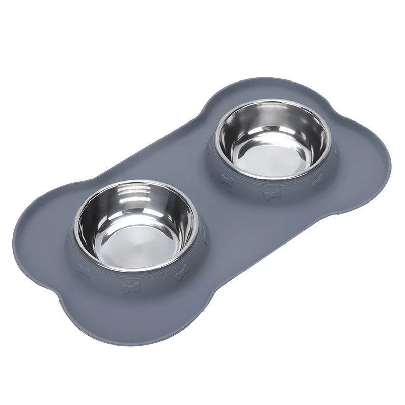 Stainless Steel Pet Dog Feeder Silicone Anti-spill Cats Dog Double Bowl Pet Feeding Drinking Water Bowls Dog Food Dispenser