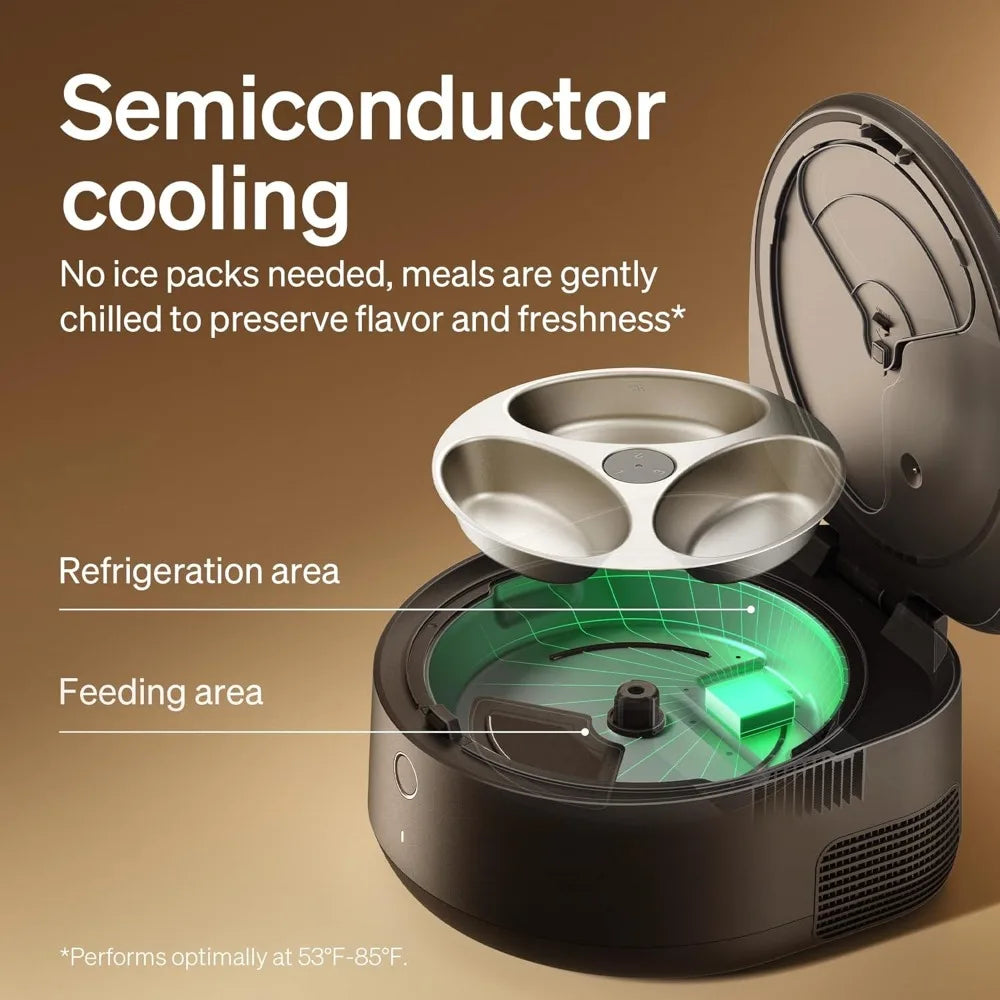 Automatic Cat Feeder Wet Food with Stainless Steel Bowl, Refrigerated Auto Cat Feeder with Semiconductor Cooling, 3 Fresh Meals