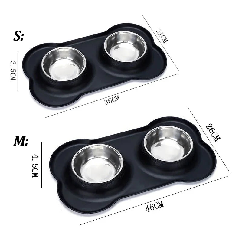 Stainless Steel Pet Dog Feeder Silicone Anti-spill Cats Dog Double Bowl Pet Feeding Drinking Water Bowls Dog Food Dispenser