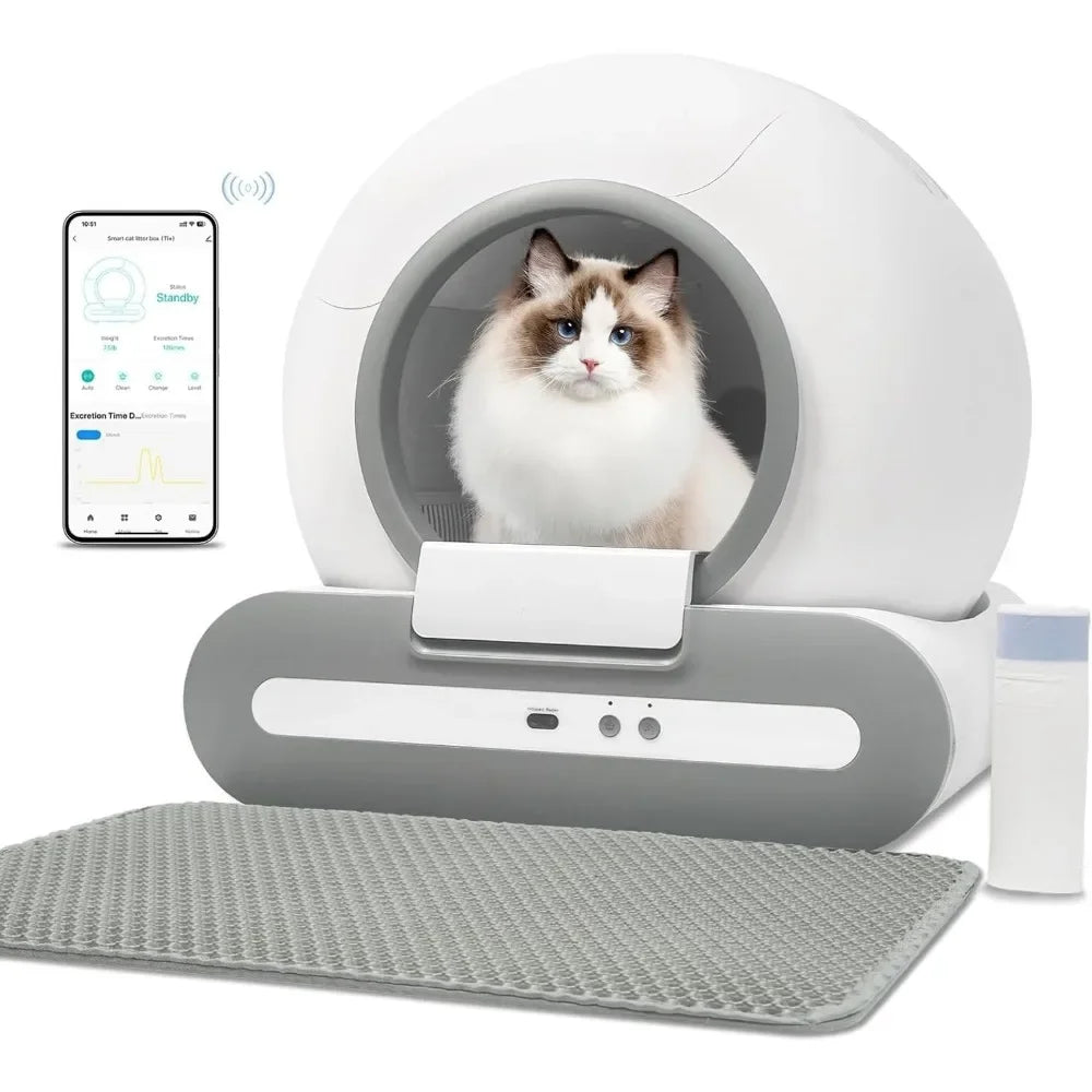 Self Cleaning Cat Litter Box, 65L Automatic with APP Control, Electric Self-Scooping & Dual Safety for Multi-Cats