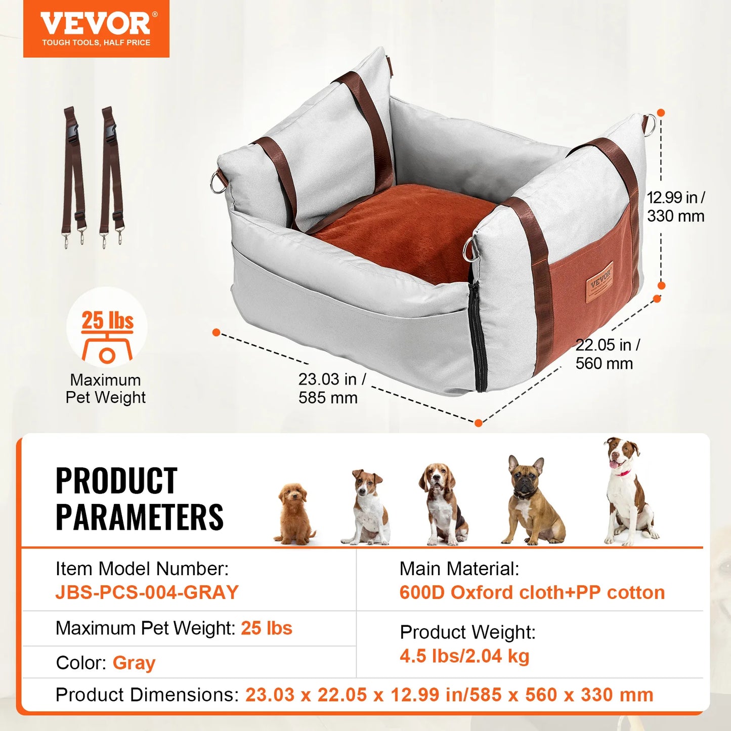 Dog Car Seat Waterproof Dog Booster Seat Pet Car Seat with Clip-On Safety Leash PP Cotton Car Bed for Medium Large Dog