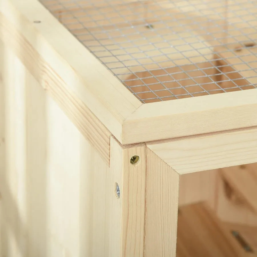 3Tier Wooden Hamster Cage Mice and Rat Cage Small Animals Hutch with Openable Top Front Door Storage Shelf Natural Wood