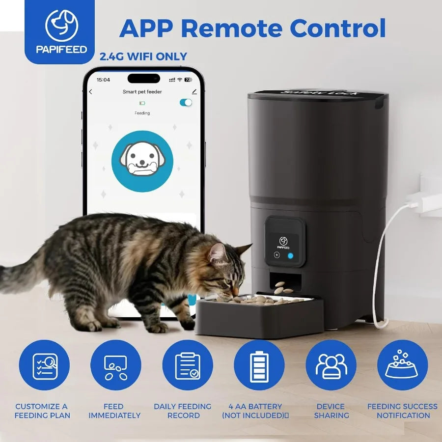 2.4G WiFi Automatic Cat Feeder with APP Control for Remote Feeding 6L Capacity and 25Cup Storage Detachable Design for Easy Cle