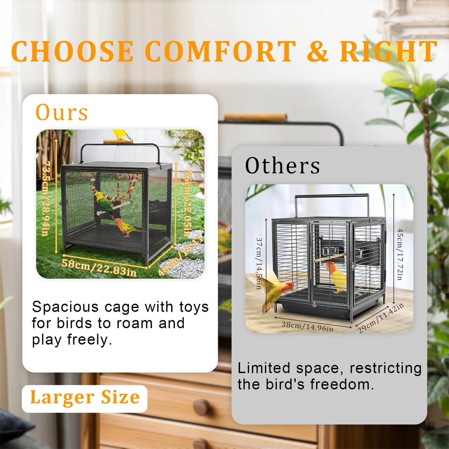 56cm Tall Metal Bird Cage Playpen with Hammock Toy and Perch, Removable Tray, Bowl for Parrot Parakeet Travel Carrier Cage