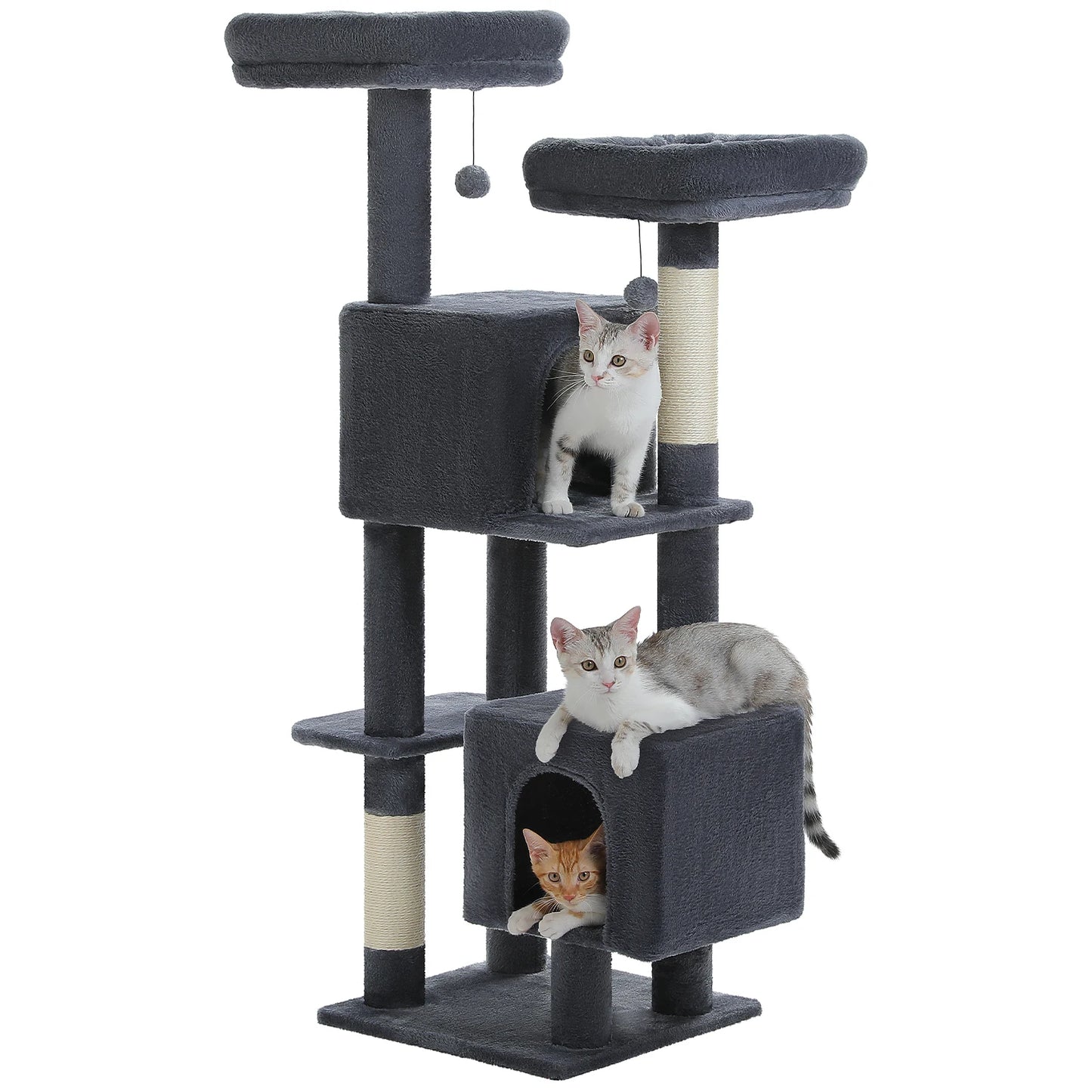 Cactus Cat Tree, 133cm Cat Tower for Indoor Cats, Cute Cat Tree with 2 Padded Perches, 2 Condos & 2 Scratching Posts