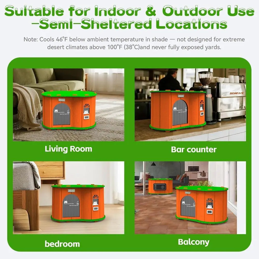 Air Conditioned Cat House - 4-Season Thermo-Electric Pet Shelter with Cozy Warm & Cool es or Small Dogs and Cats Up to 15lbs, En