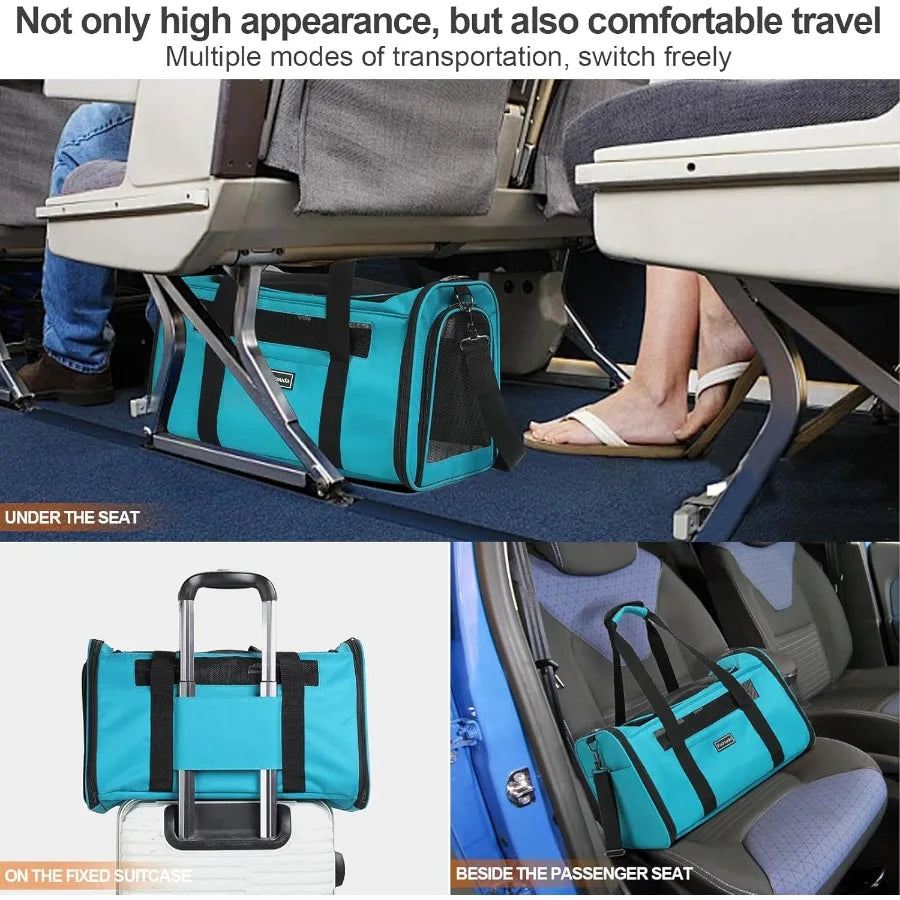 Foldable SoftSided Pet Carrier for Cats and Small Dogs Up to 20 Lbs with 4 Ventilated Windows EscapeProof Design Airline Approv