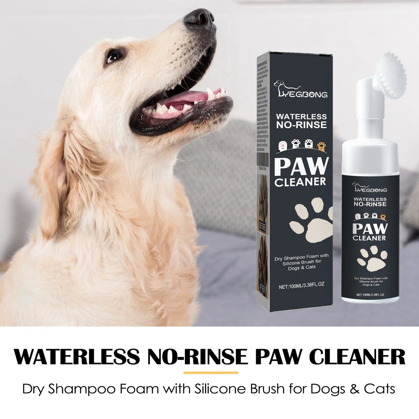 Yegbong Waterless Pet Paw Cleaner Rich Bubble Cleaning Paw Dirt Non-irritating Maintain Pet Paw Non-toxic No Rinsing Paw Cleaner