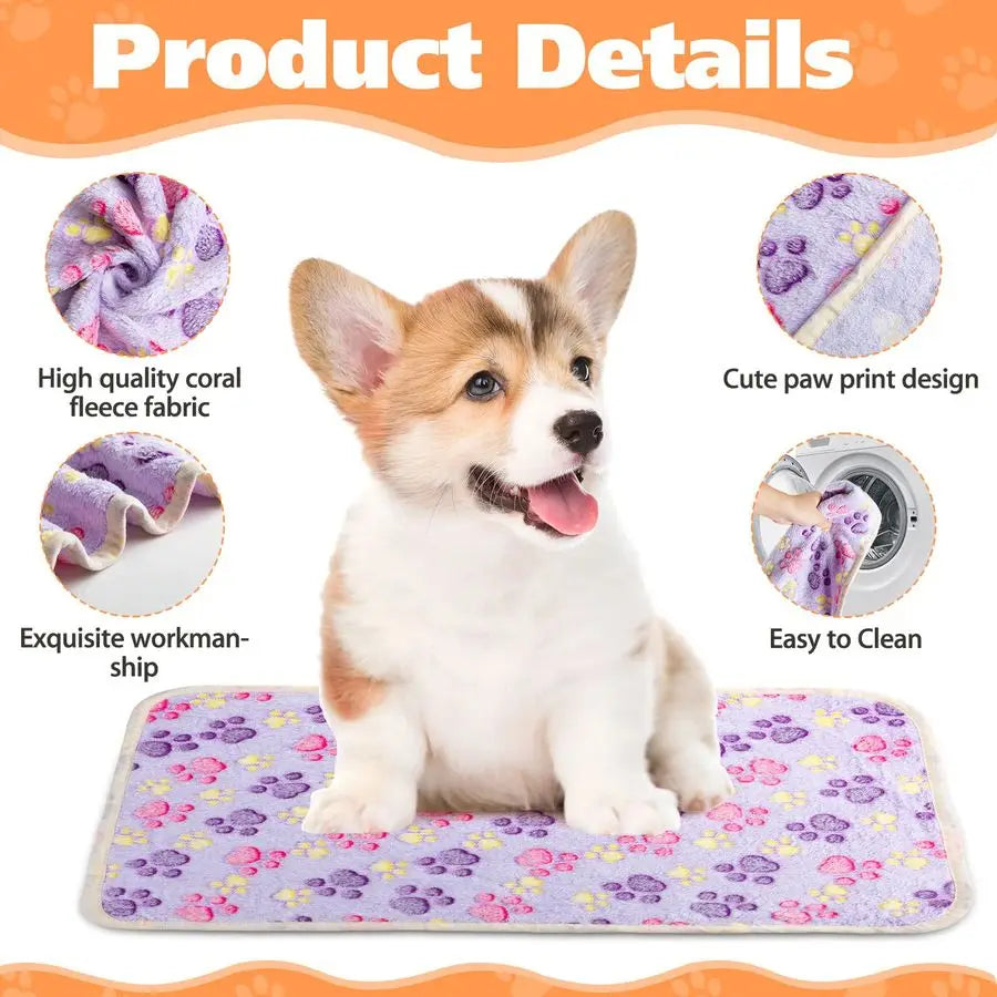 40 Pcs Blankets Soft Fluffy Fleece Washable Pet Dog Sleep mat Paw Print Pattern Fleece Blankets for Pets Throw Warm Bed Mat for