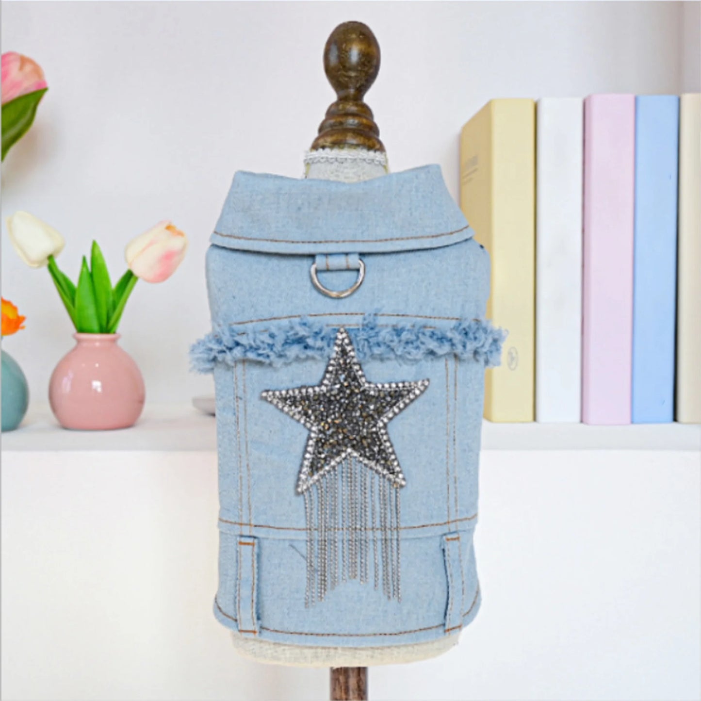 Pet Denim Jacket Vest Costume Vintage Jean Coat Shirt Cosplay Outfit for Everyday Wear and Special Occasions