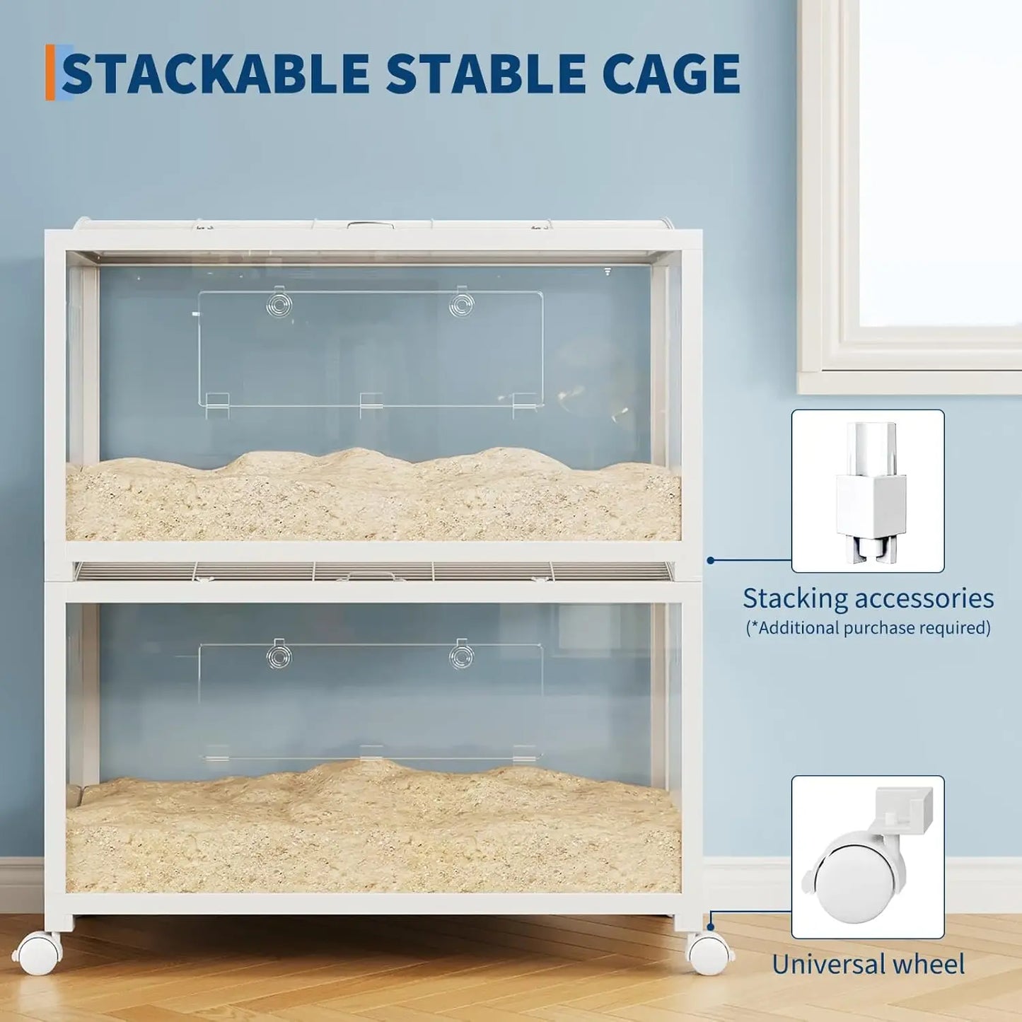 38 Inch Large Metal Rat Cage with Wheels and PS Panels Bite-Proof Hamster Cage with a Small Door Top-Opening Ventilated