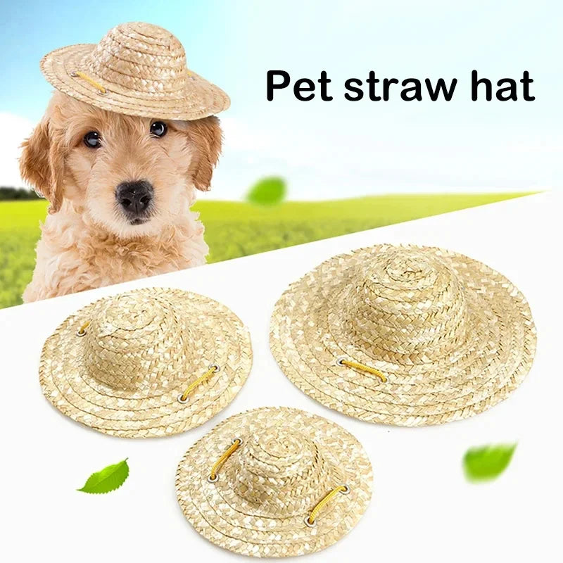 Fashion Pet Woven Straw Hat For Dog Sun Hat Sombrero For Small Dogs And Cats Beach Party Straw Costume Accessories To Act Cute