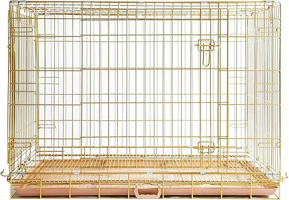 dog crate 42 inch, copper gold dog kennel | portable & foldable metal wire cage for large dogs with pull-out floor grid, easy-cl