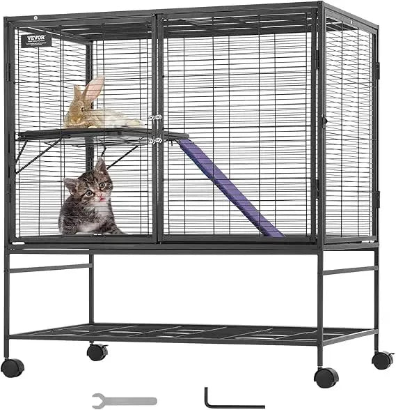 39 Rolling Metal Ferret Cage, Large 2-Tier Critter Nation Cage, Small Animal Cage with Ramps & Tray, Easy to Set up