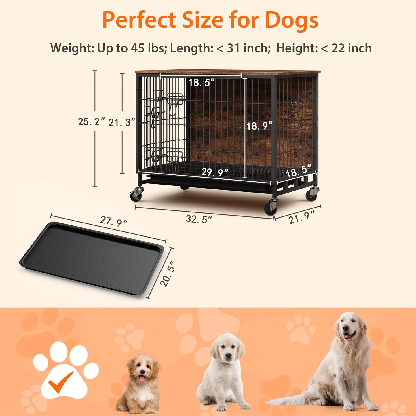 Heavy Duty Metal Dog Crate, Indoor Outdoor Pet Kennel Cage with Shelves, Storage Cabinet, Modern Decorative Dog Cage Furniture,