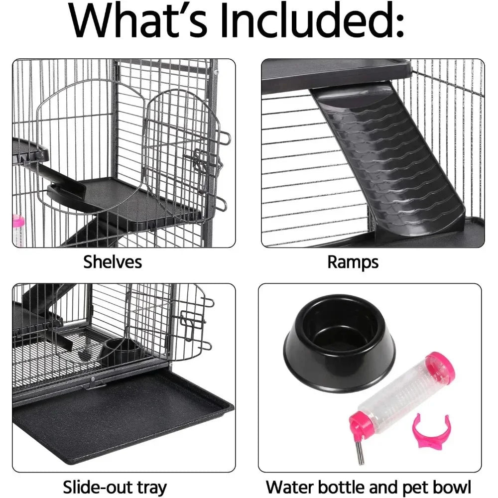 52-inch Ferret Cage 6 Level Metal Rat Cage with 3 Front Doors/Feeder/Wheels Small Animal Cage for Ferret/Chinchilla/Bu