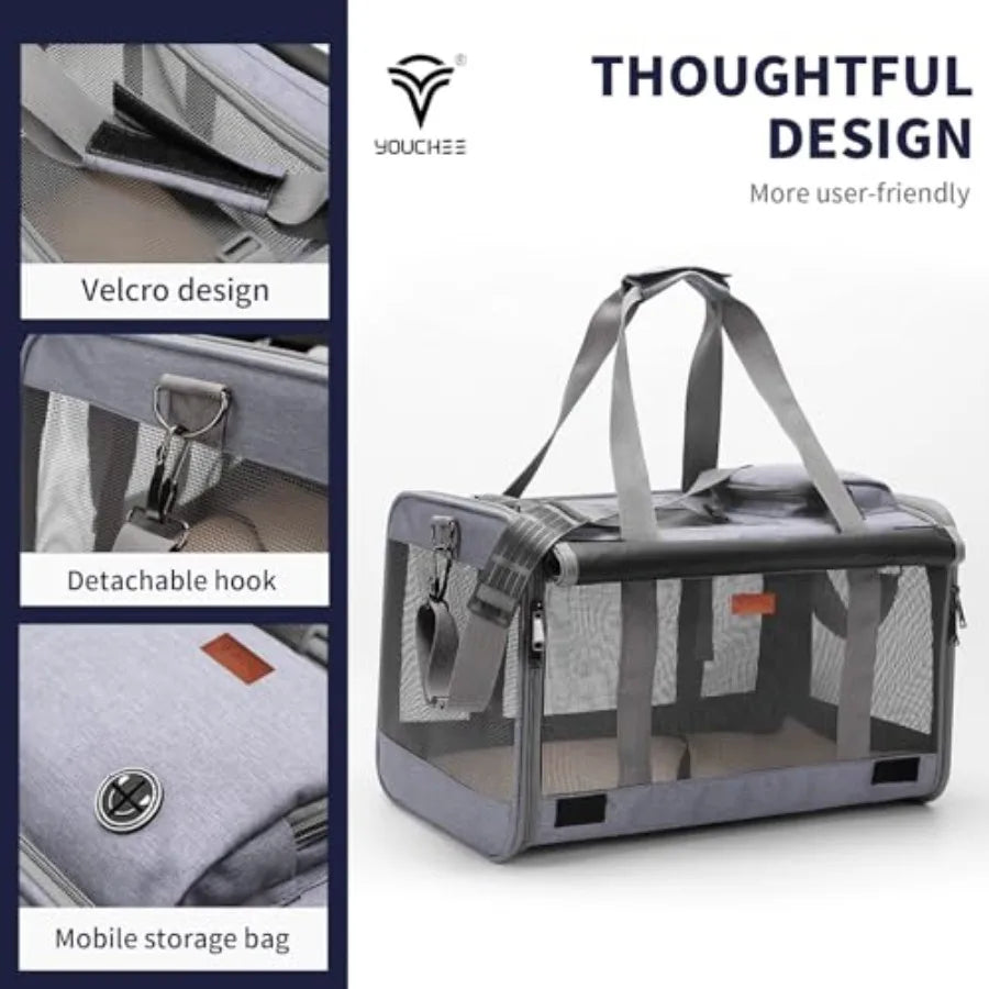 19x10.5x11.5 Inches Soft Sided Collapsible Pet Carrier for Cats and Dogs Up to 20 Ibs Washable Grey Travel Puppy Carrier