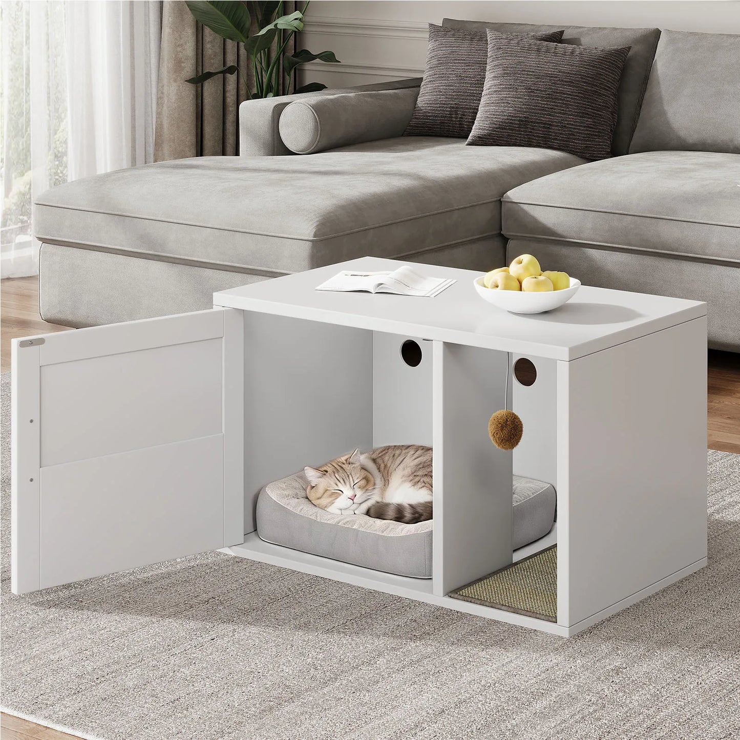 Modern Cat House Cat Litter Box Cabinet Multifunctional Washroom End Table for Bedroom Living Room Cat Litter Box Cabinet