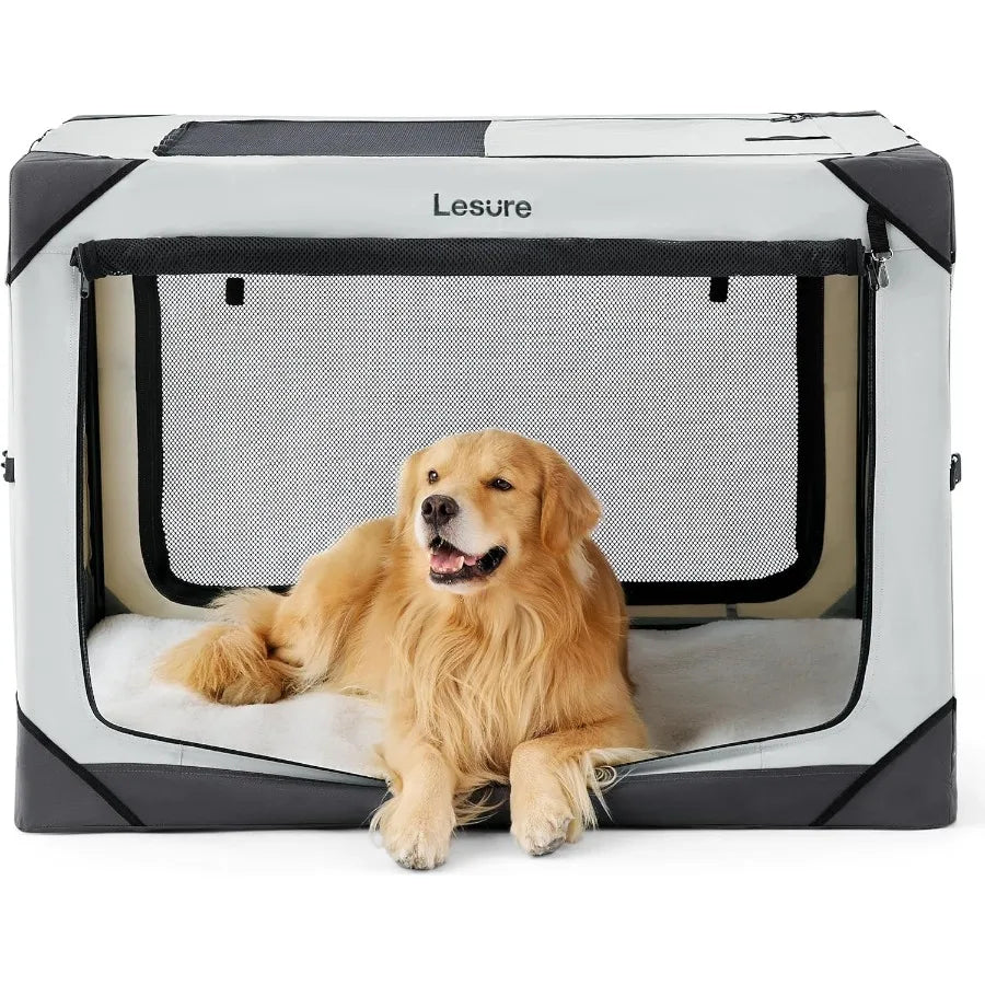 Lesure Collapsible Dog Crate Portable Travel Kennel for Extra Large Dogs with 4Door Design and Mesh Windows Ideal for Indoor an