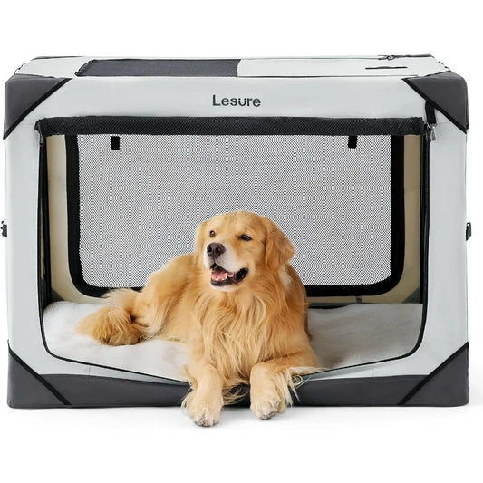 Lesure Collapsible Dog Crate Portable Travel Kennel for Extra Large Dogs with 4Door Design and Mesh Windows Ideal for Indoor an