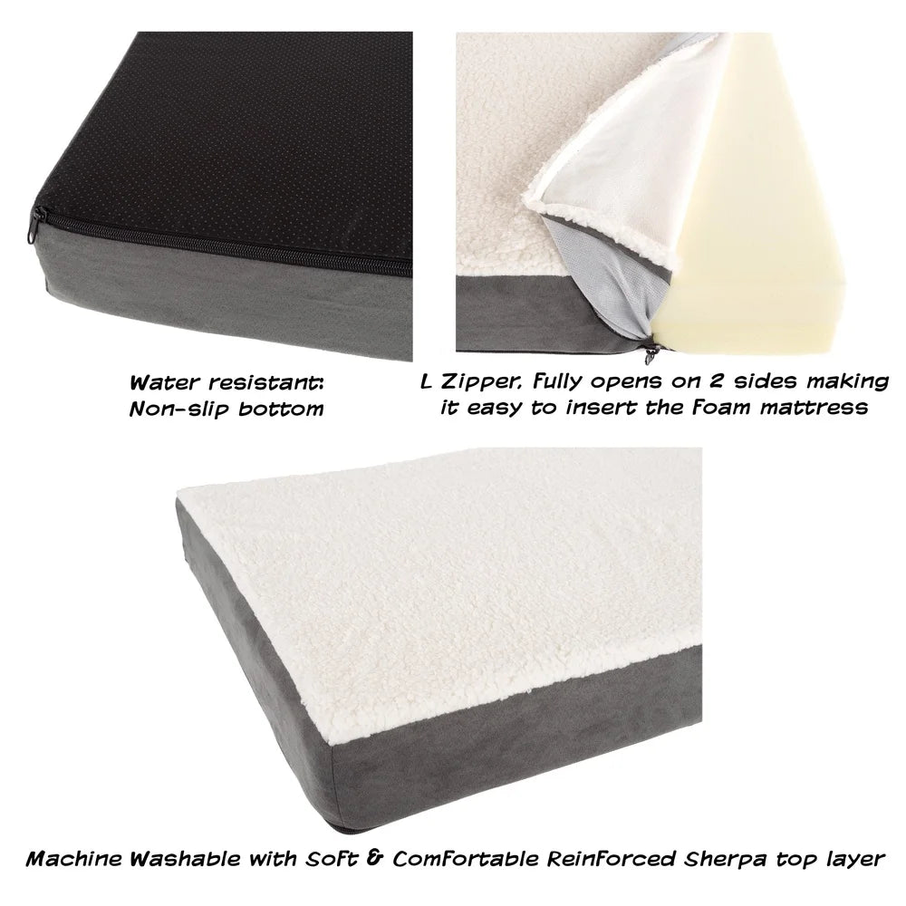 Dog Bed Replacement Cover Washable Non-Slip Slipcover Sherpa Top Micro Suede Durable Pet Duvet Fits 19-21 in Mattresses