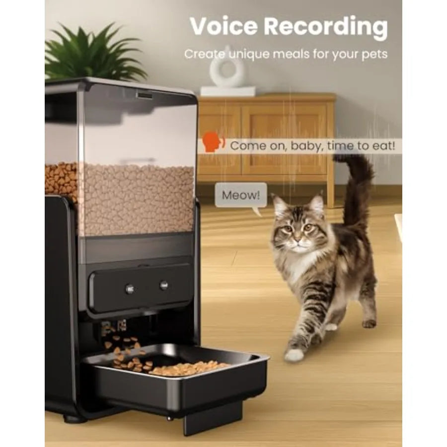 Automatic Cat Feeder with 5G WiFi for 2 Cats Adjustable Hght for Small Pets Dual Bowls 20 Cups/5L Dry Food Auto Pet Dispenser V