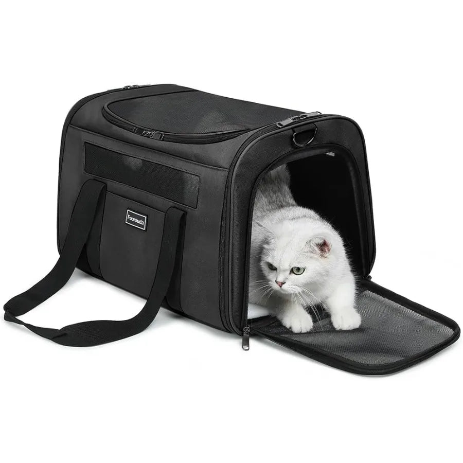 Foldable SoftSided Pet Carrier for Cats and Small Dogs Up to 20 Lbs with 4 Ventilated Windows EscapeProof Design Airline Approv