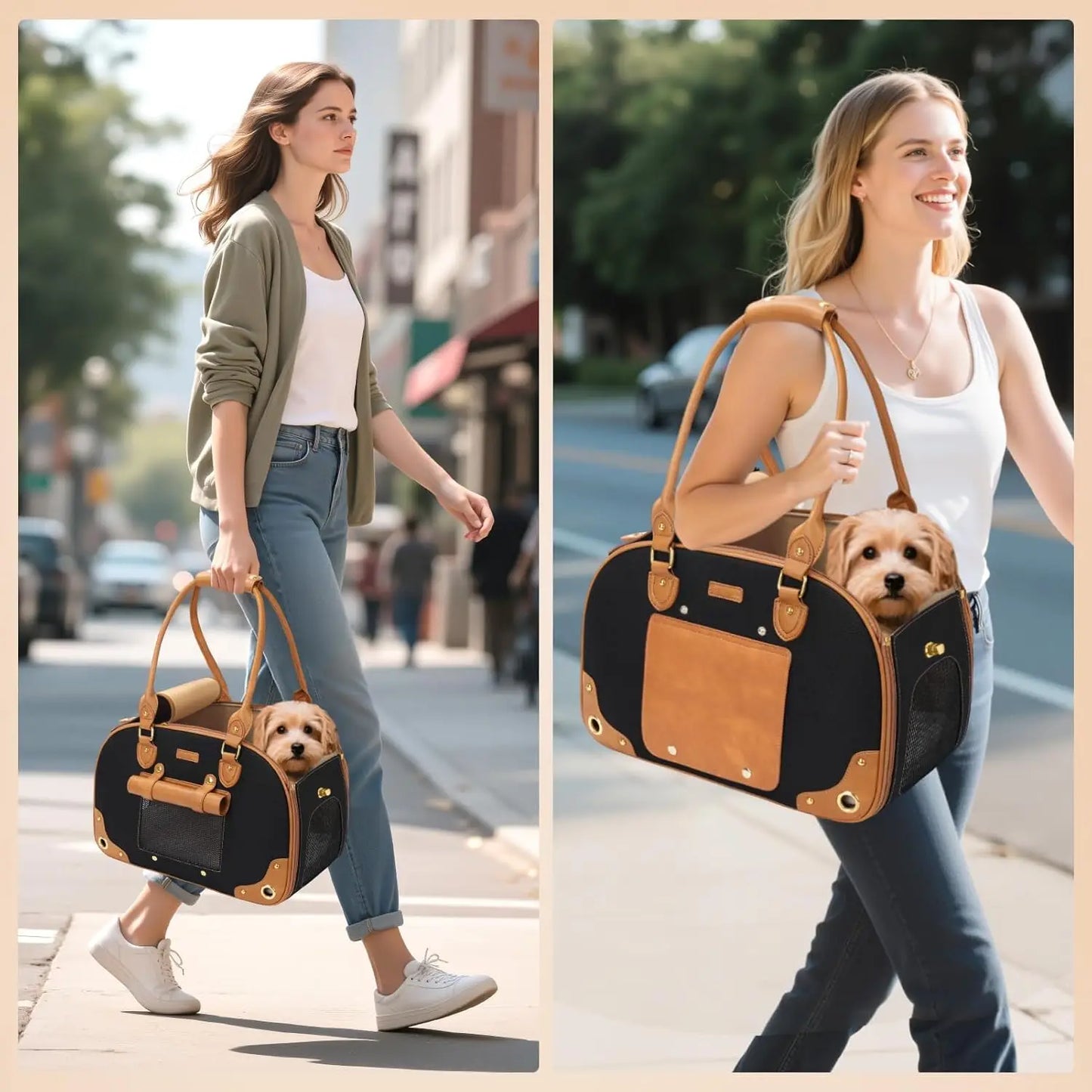 Foldable Waterproof Pet Carrier Purse for Small Dogs and Cats, Portable Travel Bag for Home and Outdoor Use in Black