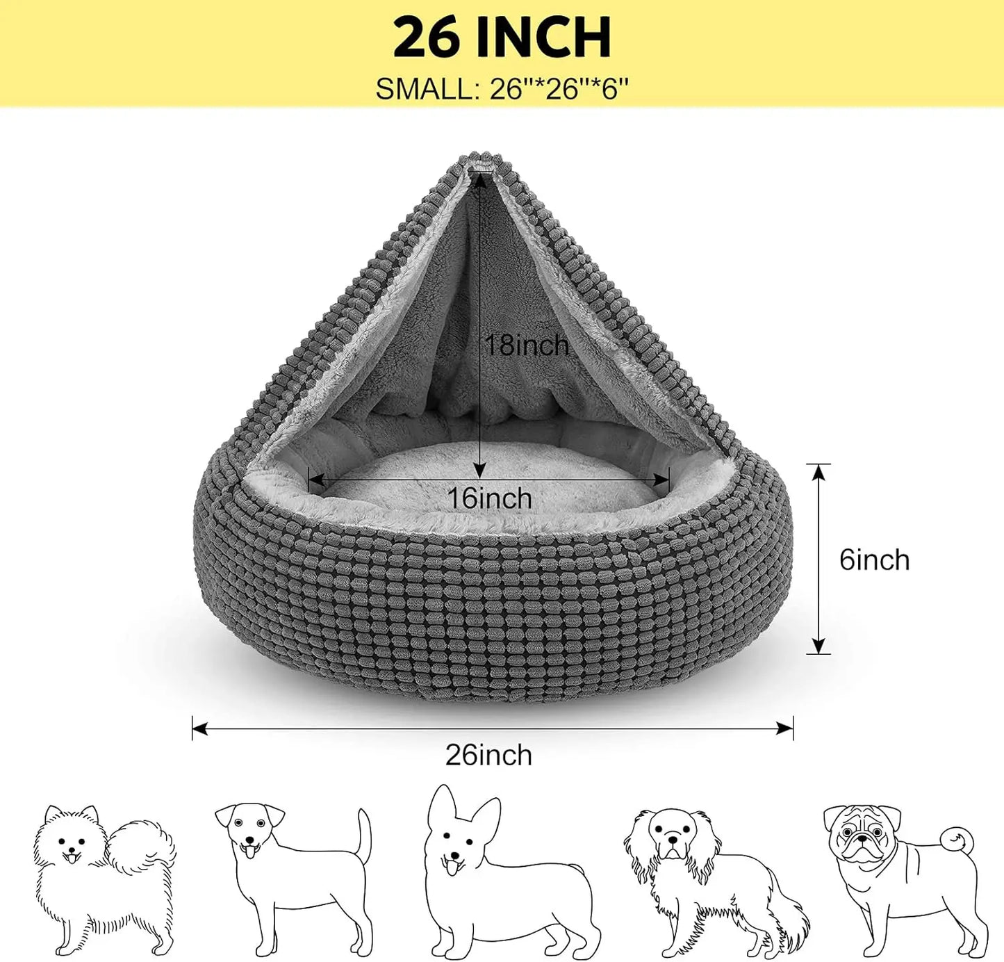 Cozy Donut Hooded Pet Bed with Blanket, Washable & Anti-Slip for Small Dogs Cats, 26 Inch