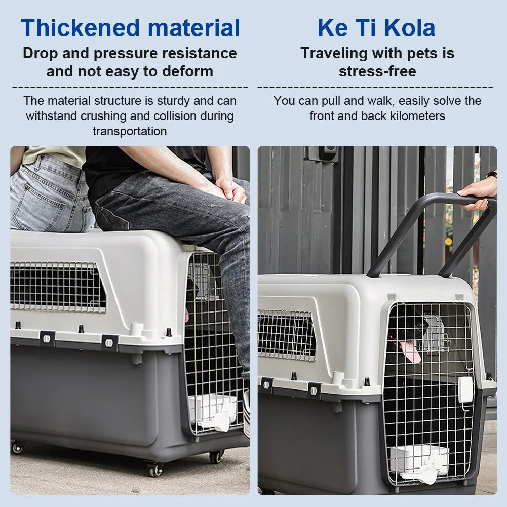 Portable Pet Carrier Kennel Rolling Plastic Dog Travel Cate Pet Cage Suitable for Air Consignment Out for Medical & Road Trip