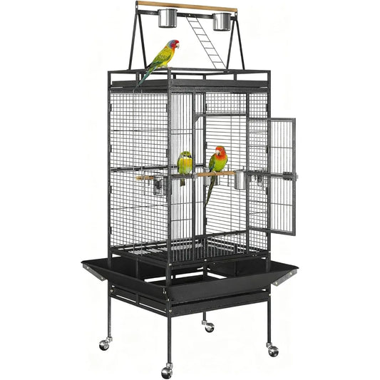 ZENY 68-Inch Birdcage, Playtop Parrot Cage, Wrought Iron Bird Cage with Rolling Stand, Heavy-Duty Pet Bird House for Parrot Cock