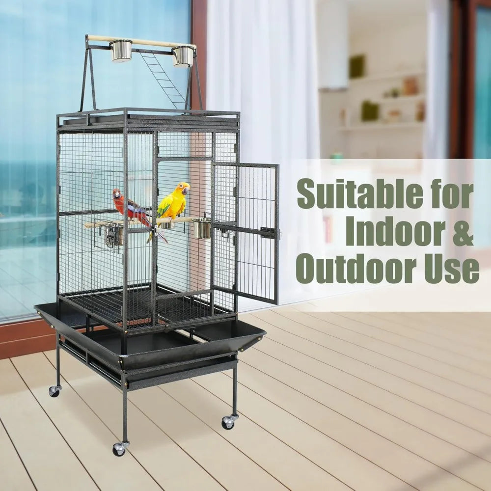ZENY 68-Inch Birdcage, Playtop Parrot Cage, Wrought Iron Bird Cage with Rolling Stand, Heavy-Duty Pet Bird House for Parrot Cock