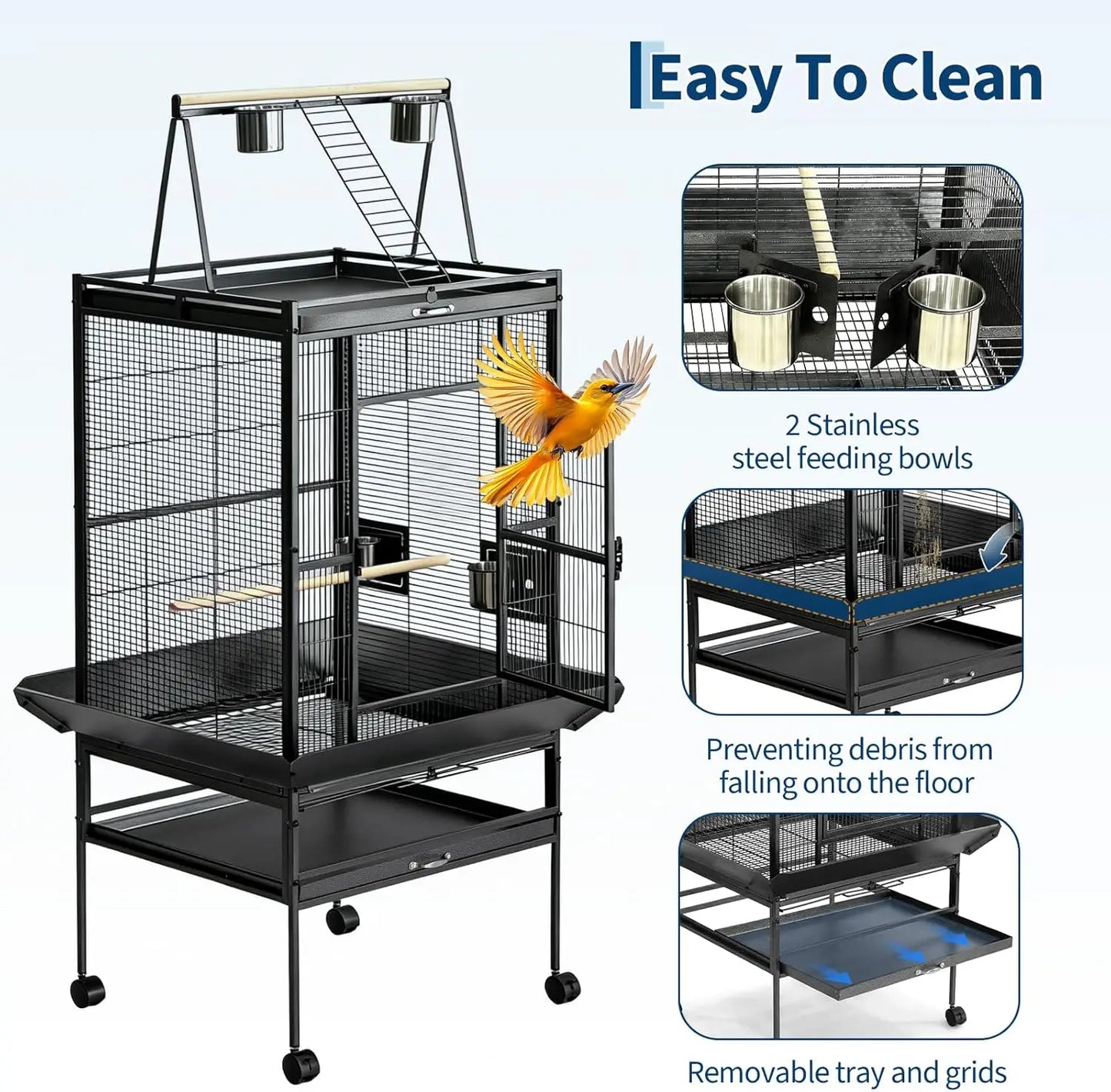 69-inch Playtop Parrot Bird Cages, Metal Large Birdcage with Rolling Stand for Parakeet Cockatiels Lovebird Parrot Cage Birdcage
