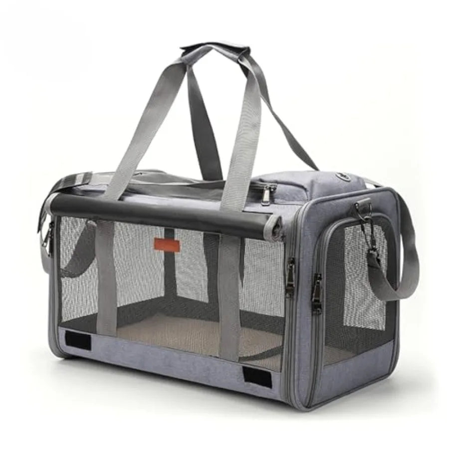 19x10.5x11.5 Inches Soft Sided Collapsible Pet Carrier for Cats and Dogs Up to 20 Ibs Washable Grey Travel Puppy Carrier