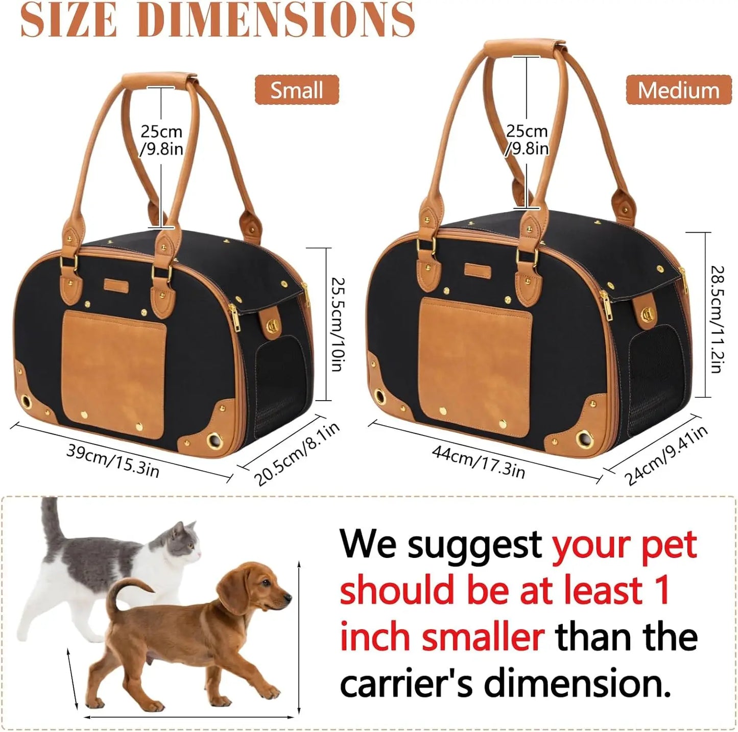 Foldable Waterproof Pet Carrier Purse for Small Dogs and Cats, Portable Travel Bag for Home and Outdoor Use in Black